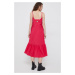Bavlnené šaty Sisley ružová farba, midi, áčkový strih