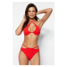 Trendyol Red Piping Vysoký pás Regular Leg Bikini Bottom