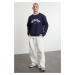 Trendyol Navy Blue Oversize/Wide Cut Text Printed Sweatshirt