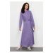 Trendyol Lilac Belted Stand Collar Knitted Dress