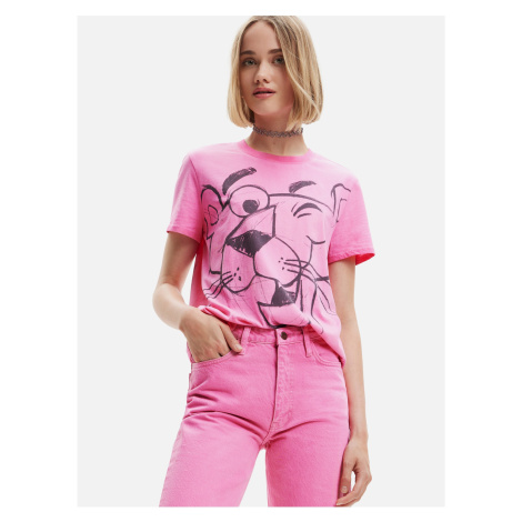 Desigual Pink Panther Smile Pink Ladies T-Shirt - Women