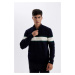 DEFACTO Navy Blue Standard Fit Regular Cut Stand Collar Zippered Striped Knitwear Sweater Y4193a