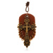 Kožený náhrdelník, prívesky - hnedý ovál s malými krúžkami a keltský kríž
