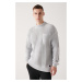 Avva Men's Gray Crew Neck Pocket Detailed Cotton Loose Comfort Fit Relaxed Cut Knitwear Sweater