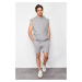 Trendyol Gray Regular Cut Printed Shorts with Stitching Detail