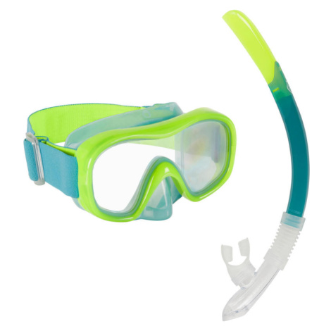 Detská súprava na šnorchlovanie 100 maska a šnorchel s ventilom fluorescenčná zelená