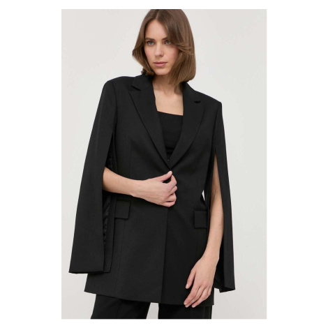 Vlnená bunda BOSS čierna farba, jednoradová, jednofarebná Hugo Boss