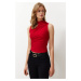 Trendyol Red Zero Sleeve Gathered, Fitted, Stretchy Knitted Blouse