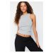 Trendyol Gray Melange Foil/Shiny Fabric Flexible Knitted Tank Top with Halter Collar Fitl