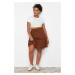 Trendyol Curve Brown Frilly Mini Knitted Skirt