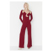 Trendyol Claret Red Asymmetrical Collar Detailed Jumpsuit