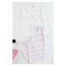 Trendyol Curve Lilac Striped Knitted Pajama Set with Snap Collar