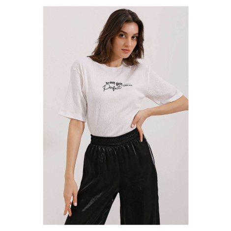 Bigdart 0472 Printed Oversize Knitted T-Shirt - White