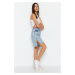 Trendyol Light Blue Slit High Waist Denim Shorts