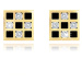 Náušnice zo zlata 585 - štvorček so šachovnicovým vzorom, zirkóny, glazúra