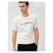 Koton Motto Embroidered T-Shirt Textured Crew Neck Cotton Short Sleeve
