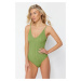 Trendyol Green V-Neck Textured Regular Swimsuit