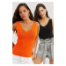 Cool & Sexy Women's Black-Orange Double Breasted Staircase Collar Knitwear Blouse YV123