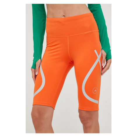 Bežecké šortky adidas by Stella McCartney dámske, oranžová farba, s potlačou, vysoký pás