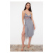 Trendyol Gray 100% Cotton Lace Back and Slit Detailed Rope Strap Knitted Nightgown