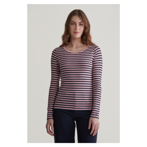 TRIČKO GANT SLIM STRIPED 1X1 RIBBED LS T-SHIRT DUSTY PINK