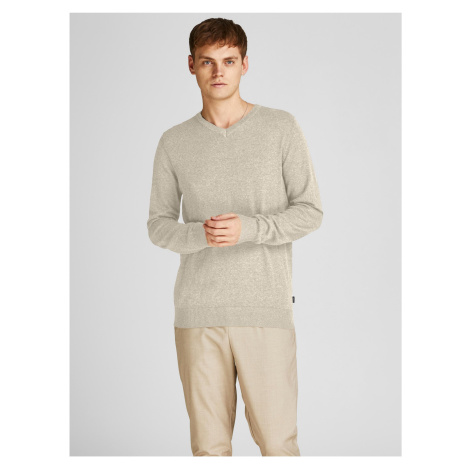 Béžový pánsky melírovaný basic sveter Jack & Jones Emil