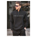 Madmext Men's Zipper Collar Embroidered Pocket Regular Sweatshirt 6028 Black