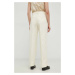 Nohavice Calvin Klein dámske, béžová farba, rovné, vysoký pás