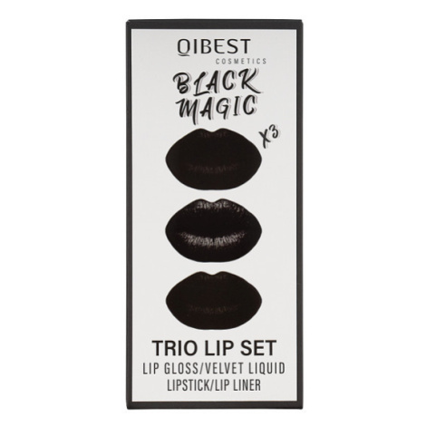 QIBEST - Black Magic Trio Lip Set, sada matného tekutého rúž, lesku na pery 3v1 a ceruzky na per
