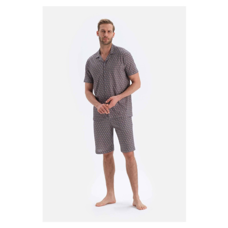 Dagi Gray Printed Shirts Shorts and Knitted Pajamas Set