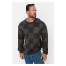 Trendyol Black Unisex Oversize Wide Pattern Crew Neck Plaid Knitwear Sweater