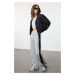 Trendyol Grey Melange Color Block Wide Leg Thick Polar Fleece Knitted Sweatpants