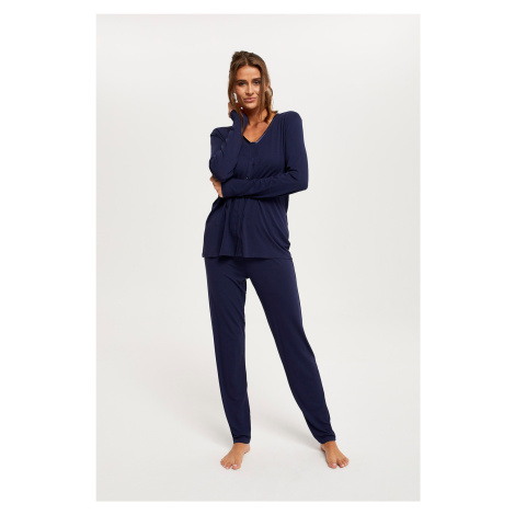 Women's Song Pajamas, Long Sleeves, Long Pants - Dark Blue Italian Fashion