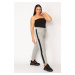 Şans Women's Plus Size Gray Combi Pants with Zippered Elastic Waist, which open the sides. 65N29