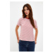 Trendyol Red Ecru Striped Premium Basic Regular/Normal Fit Crew Neck Knitted T-Shirt