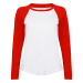 SF (Skinnifit) Dámske dvojfarebné tričko s dlhým rukávom - Biela / červená