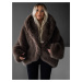 Hnedý faux fur luxusný kožušinový kabátik XADEN