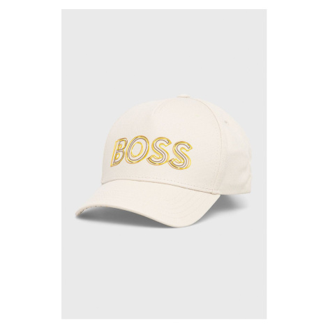 Bavlnená čiapka BOSS Boss Athleisure béžová farba, s potlačou Hugo Boss