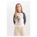 DEFACTO Girls Disney Mickey & Minnie Crop Crew Neck Ribbed Camisole Long Sleeve T-Shirt