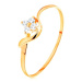 Prsteň zo žltého 14K zlata - kvietok z čírych diamantov, zvlnené rameno - Veľkosť: 65 mm