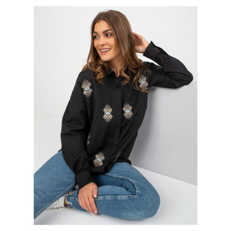Black oversize button shirt with embroidery