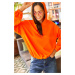 Olalook Women's Plain Orange Hooded Half-Zip and Gathered Sweatshirt