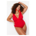 Trendyol Curve Red Belt Swimsuit