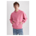 DEFACTO Oversize Fit Hooded Kangaroo Pocket Soft Furry Basic Sweatshirt