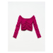 Dilvin 10201 Off Shoulder Gathered Sweater-raspberry