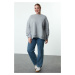 Trendyol Curve Grey Shirt Bottom Removable Fleece Inside Large Size Knitted Sweatshirt