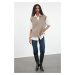 Trendyol Mink Soft Texture V Neck Side Slit Knitted Sweater