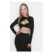 Trendyol Black Crop Lined Window/Cut Out Detail Blouse