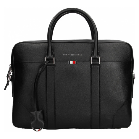 Pánska kožená business taška na notebook Tommy Hilfiger - čierna