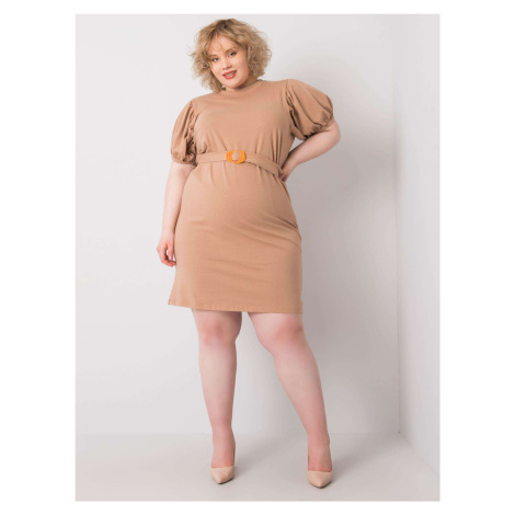Camel size plus dress with decorative sleeves
